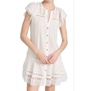 Veronica Beard Mini Dress Short Flutter Sleeves Lace Cotton Minimalist White Sz